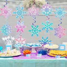 12pcs Christmas Ice And Snow Party Decoration Spiral Pendant Party Packs, Winter Ice And Snow Pendant Hanging Card Snowflake Party Decoration Used