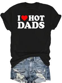 Amo la camiseta de papás geniales, para mujeres y unisex, de verano, casual, transpirable, con personalidad, de cuello redondo, de manga corta, ropa de calle, versátil, adecuada para adolescentes y adultos - Negro - Ver 1