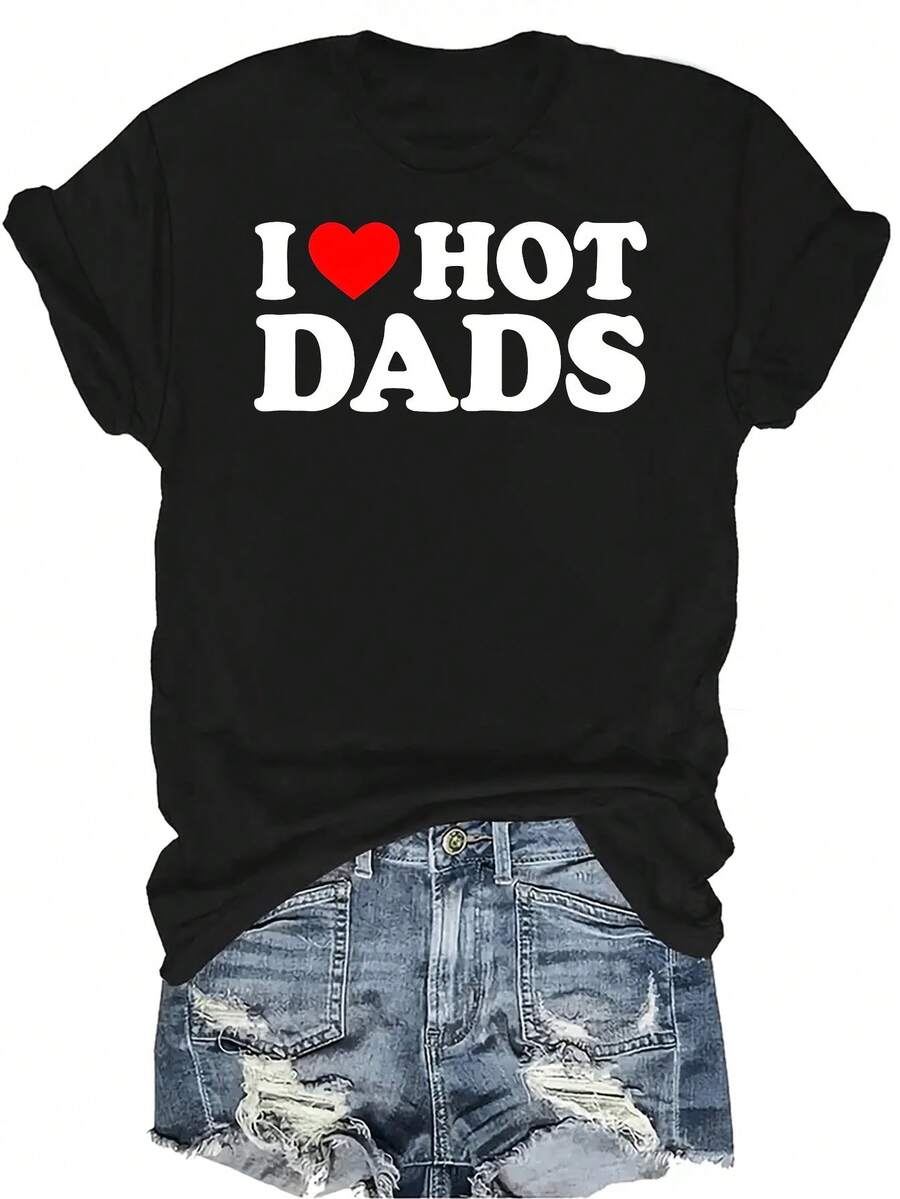 Amo la camiseta de papás geniales, para mujeres y unisex, de verano, casual, transpirable, con personalidad, de cuello redondo, de manga corta, ropa de calle, versátil, adecuada para adolescentes y adultos - Negro - Ver 1