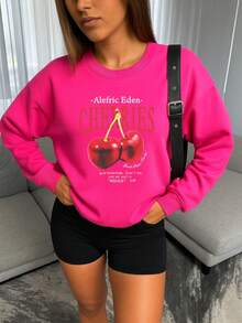 Ropa cómoda mujer Sudadera cuello redondo Sudadera de felpa - Rosa Fucsia - Ver 3
