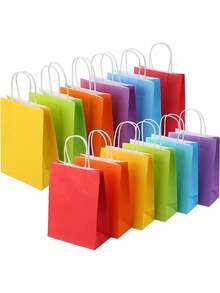 24 piezas de bolsas de papel kraft de colores múltiples con asas, para fiestas de cumpleaños, bodas, decoraciones de fiesta (color aleatorio) - Suministros de fiesta de verano, decoración de otoño, bolsas de regalo de Acción de Gracias, Halloween, Navidad y artículos para envolver regalos - Multicolor - Ver 10