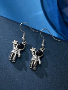 1/8/9 pares de pendientes de aleación con baño de plata, de colores múltiples, con diseños de estrellas, lunas y astronautas - Plateado - Ver 8