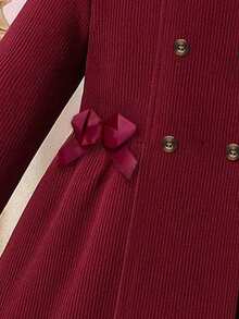 Girls' Elegantbowknott Design Knitted Cardigan With Fur Collar, Stylish Outdoor Party Wear (Beret Hat Not Included) - Burgundy - View 7