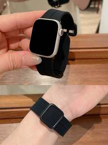 Bracelet de montre en silicone magnétique, compatible avec Apple Watch 42 mm, 38 mm, 40 mm, 41 mm, 44 mm, 45 mm, 46 mm, 49 mm, bracelet de remplacement pour montre connectée, convient pour les séries Ultra2, Ultra SE2, SE 11, 10, 9, 8, 7, 6, 5, 4, 3, 2, 1 et plus, unisexe, cadeau idéal pour les étudiants à la rentrée scolaire - Noir - Voir 7