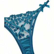 Sexy Underwire Cute Push Up Strappy Embroidered Mesh Sheer Lingerie Set See Through Panty Bra - Cung ngọc lam - Xem 5