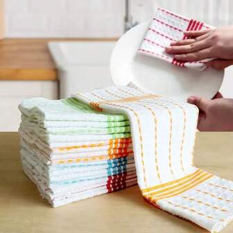 4pcs/Set Household Striped Dishcloths, Absorbent Kitchen Cleaning Rags, Home Cleaning Cloths Set