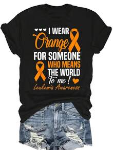 Uso naranja por alguien que significa el mundo para mí Camiseta para mujer Unisex Verano Casual Transpirable Personalidad Cuello redondo Manga corta Camiseta Ropa de calle Versátil, Adecuado para adolescentes y adultos - Negro - Ver 1