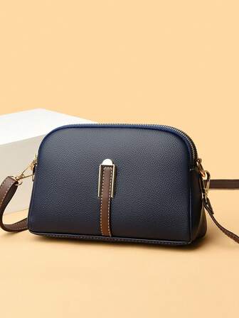 Bolso bandolera con relieve de litchi vintage, bolso de hombro de cuero PU retro, bolso y monedero todo a juego para mujer