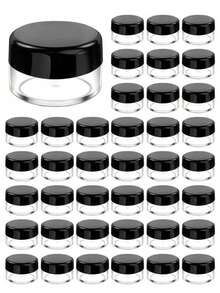 1/3/5/10 piezas Tarros de crema transparentes mini con tapas negras, envases de muestra de maquillaje pequeños, frascos de cosméticos de plástico vacíos transparentes, botellas de muestra transparentes para sombras de ojos, bálsamo labial, esenciales de viaje, frascos de muestra de cosméticos, mini botellas, adecuados para crema de tocador 10/15/25g, botellas envasadas, artículos del hogar, botellas de muestra de cosméticos, envases de viaje, portátil - Negro - Ver 2