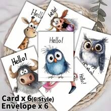 12pcs, Funny Wildlife Greetings Greeting Cards With Envelopes | Cartoon Animal Greeting Cards, Assorted Funny Wildlife Designs, For Birthday, Thank You Gift, Congratulations Gifts, Halloween, Thanksgiving, School Supplies,Back To School - 12pcs(Envelope X 6 + Card X 6) - View 5
