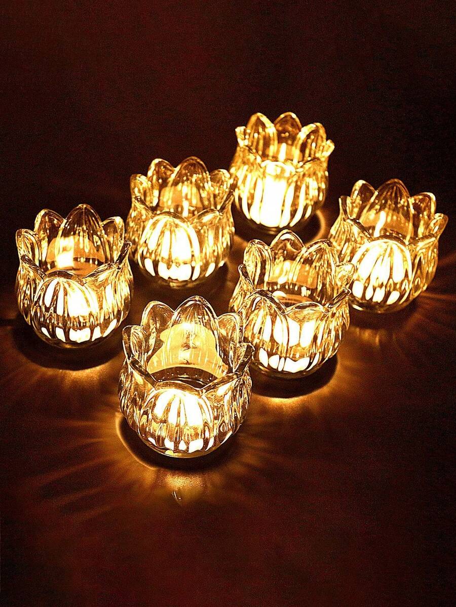 1 件/4 件郁金香图案水晶烛台、透明许愿烛台、玻璃烛台、轻巧浪漫烛杯、香薰烛台、烛杯、圣诞婚礼派对装饰、节日装饰（不含蜡烛）