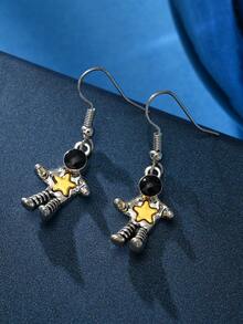 1/8/9 pares de pendientes de aleación con baño de plata, de colores múltiples, con diseños de estrellas, lunas y astronautas - Plateado - Ver 7