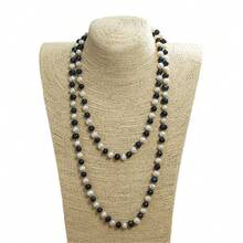 1pc 120cm Elegant French Style Cultured Pearl Necklace With Asymmetrical White And Purple Mixed Knots - Classic Luxury Design, Suitable For Casual Wear Or Gift, Freshwater Pearl Jewelry