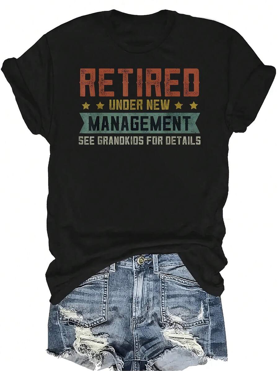 Camiseta de "Abuelo jubilado" para mujer y unisex, de verano, casual, transpirable, con personalidad, cuello redondo, manga corta, ropa de calle, versátil, adecuada para adolescentes y adultos - Negro - Ver 1