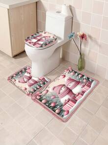 1pc/4pcs Christmas Theme, Pink Snowman Bathroom Set, Christmas Holiday Bathroom Decor, Bring Festive Atmosphere To Your Bathroom, Printed Shower Curtain With 12 Hooks, Bathroom Non-Slip Mat, U-Shaped Floor Mat And Round Toilet Lid Cover, Bathroom Set For All Scenarios