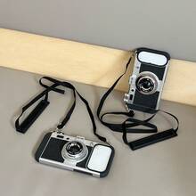 1pc Vintage 3D Camera Phone Case Compatible With Apple 16/16 Pro/16 Pro Max/17 Pro Max, S24 Ultra/S25 Ultra/S25/S25 Plus, Shockproof Camera Phone Cover With Detachable Strap, TPU+PC Material - Black - View 9