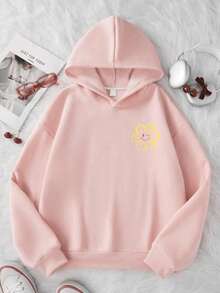 女童可爱图案少女风连帽衫 女童长袖连帽运动衫 秋冬女童上衣 女童服装 - 粉色 - 查看 7