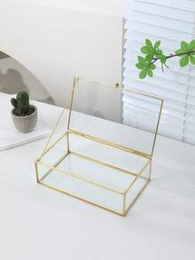 1pc Transparent Glass Storage Box With Lid, Makeup, Cosmetics, Lipstick Organizer, Vanity Dresser Desktop Dust-Proof Jewelry Box Back To School