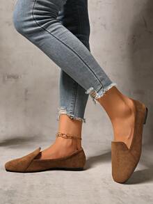 Women's Square Toe Soft Bottom Slip-On Flats, Fashion Versatile Loafers, Breathable Solid Color Patchwork, Suitable For Casual, Beach, Party, Commuting, Basic, Spring/Summer/Autumn/Winter