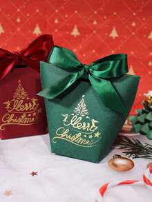 5pcs Christmas Gift Box With Bowknot, Red And Green Mini Treat Boxes For Candy, Cookies, Chocolates, Party Favors, Holiday Packaging, Cute Decorative Box For Christmas Tree, Wedding, Birthday, Classroom Exchange, Festive Wrapping For Kids And Adults