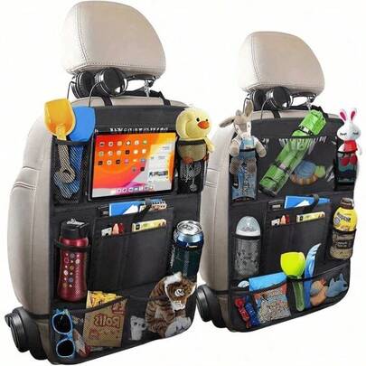 1/2pcs Multi Pocket Car Seat Organizer With Tablet Holder, Cup Holder, And Storage Bag - Durable Oxford Fabric, Suitable For Most Vehicles, Black, Vehicle Interior Accessories, Player Design, Sturdy Structure
