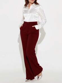 Women's High Waisted Dress Pants, Straight Leg Work Slacks For Business Casual Office, Elegant Trousers With Pockets - Màu Đỏ Sâu - Xem 4