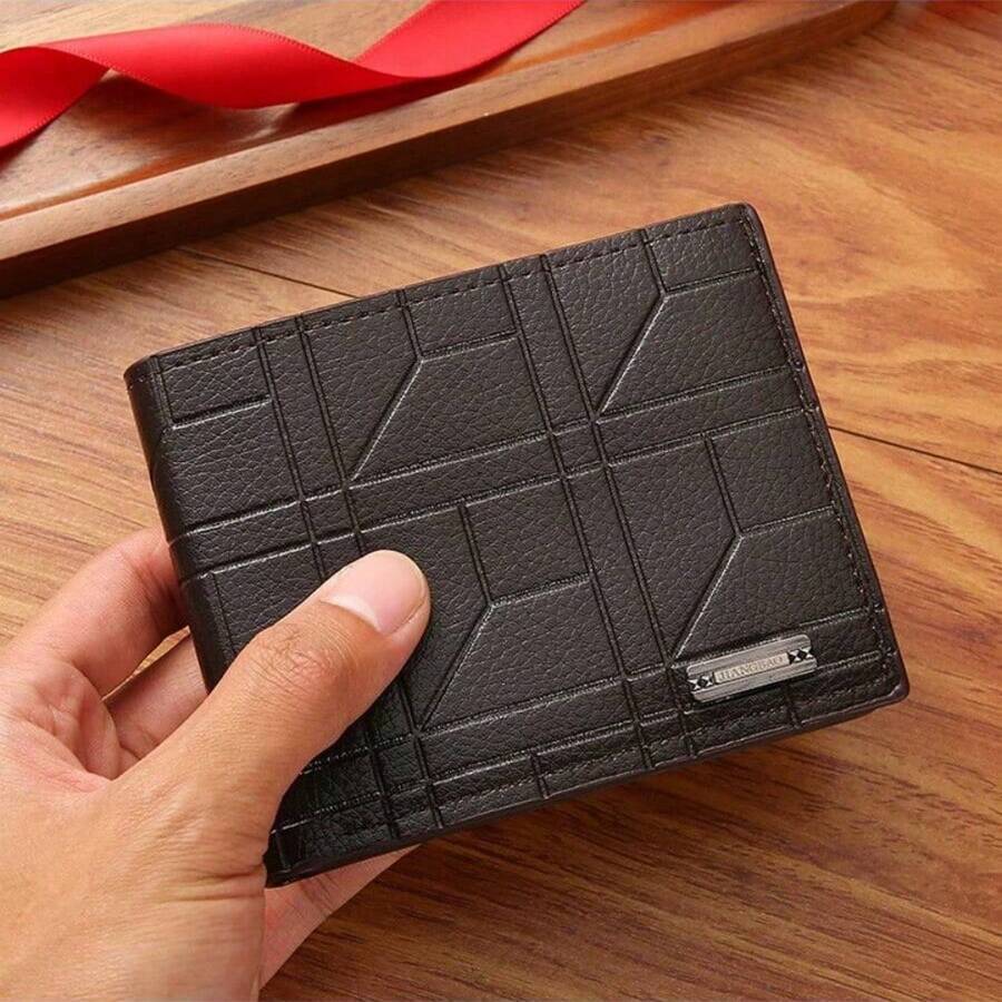 1 pieza Cartera de hombre de moda de negocios con diseño de grano de árbol y cierre de cremallera de PU para tarjetas de crédito y monedas, diseño único de botón con cremallera, regalo ideal para amantes y padres