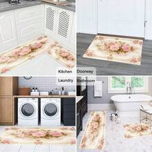 1pc Vintage Floral Machine Washable Area Rug/Door Mat/Kitchen Mat/Laundry Mat/Bath Mat, Rectangular, Polyester Faux Wool With TPR Backing, For Entryway, Bedroom, Living Room, Kitchen Floor Decor - Multicolor - View 5
