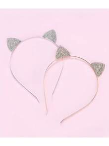 1 pièce Serre-tête à perles avec oreilles de chat et petits diamants, accessoire de cheveux mignon pour fille, accessoire de voyage, bandeau, festival, fête - Multicolore - Voir 2