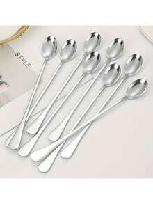 4Pcs Long Handle Coffee Spoon, Stainless Steel Iced Tea Spoon, Ice Cream Spoon, Stirring Spoon, Dessert Scoop, Coffee Scoop, Ice Cream Spoon, Mixing Scoop, Hotel, Restaurant, Public Jam Spoon, Tableware School Supplies,Back To School,Valentine Day/Valentines
