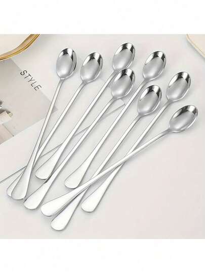 4Pcs Long Handle Coffee Spoon, Stainless Steel Iced Tea Spoon, Ice Cream Spoon, Stirring Spoon, Dessert Scoop, Coffee Scoop, Ice Cream Spoon, Mixing Scoop, Hotel, Restaurant, Public Jam Spoon, Tableware School Supplies,Back To School,Valentine Day/Valentines