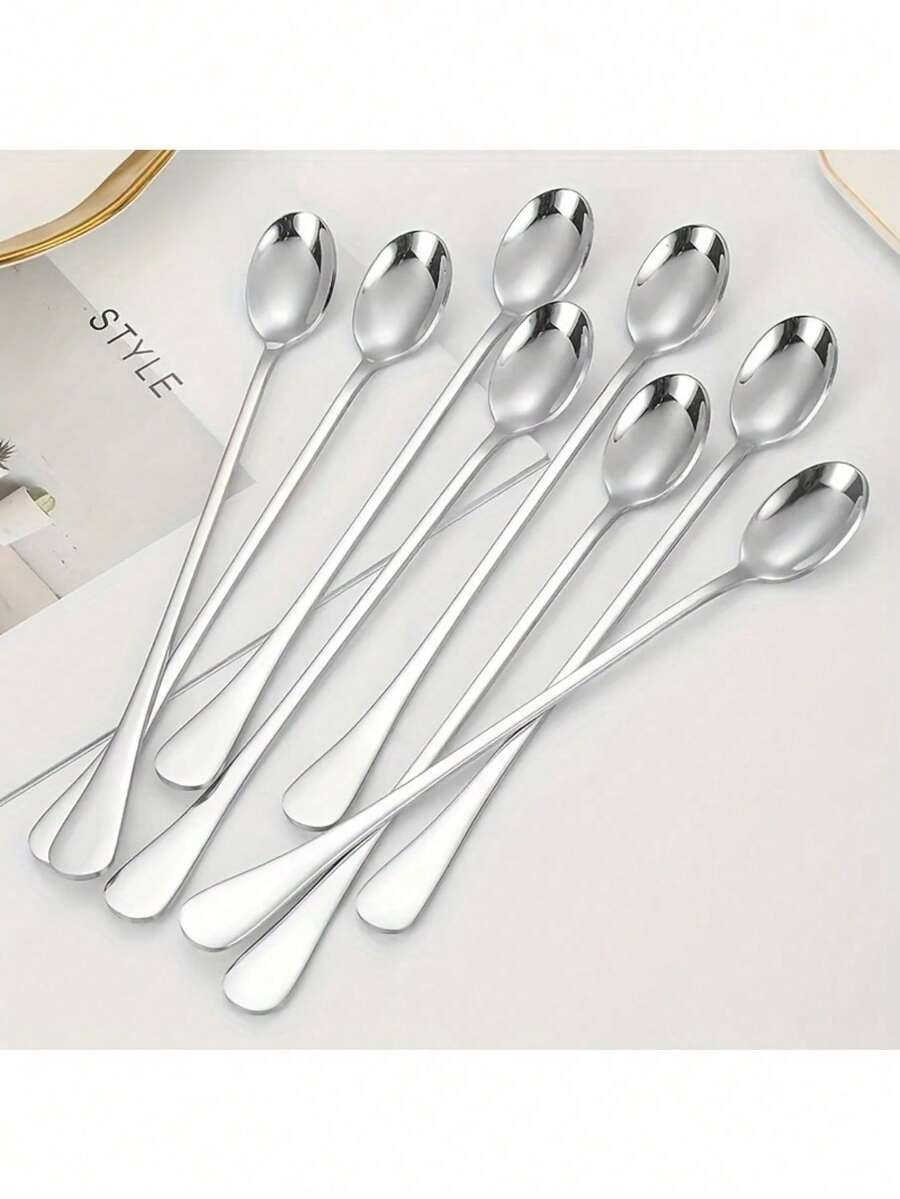 4Pcs Long Handle Coffee Spoon, Stainless Steel Iced Tea Spoon, Ice Cream Spoon, Stirring Spoon, Dessert Scoop, Coffee Scoop, Ice Cream Spoon, Mixing Scoop, Hotel, Restaurant, Public Jam Spoon, Tableware School Supplies,Back To School,Valentine Day/Valentines