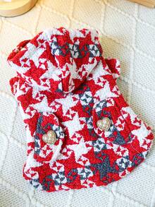 1pc Pet Clothes, Dog/Cat Apparel For Small Dogs/Puppies, Cute Happy Puppy/Kitten Outfit, Small Dog Autumn/Winter Warm Comfortable Houndstooth Windbreaker - Red