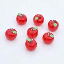 10Pcs Apple Fruit Charms Resin Fruit Pendants 3D Dangle Pendant Ornaments With Hanging Loops For Earring Bracelet Necklace Keychain 15x12mm - Apple - View 2