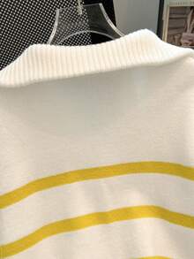 秋冬新款拉链女条纹针织毛衣，时尚简约套头衫，百搭 - 淡黃色 - 查看 5