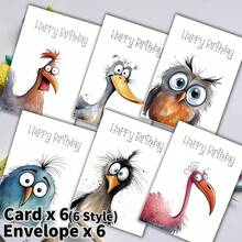 12 بطاقة عيد ميلاد مع أظرفة، توضح رسومات طيور مضحكة، مناسبة للعائلة والأصدقاء والزملاء، مجموعة بطاقات تهنئة فارغة بالجملة - هدية فريدة، ديكور عيد ميلاد، لوازم مدرسية للعودة إلى المدرسة
