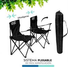 EKE Sillas Plegables para Camping Playa o Pesca de Lona Impermeable con Reposabrazos Portavasos y Funda - Sillas Ultraligeras para Exteriores y Actividades al Aire Libre 2 Pack - Negro - Ver 5