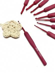 9 قطع مجموعة إبر كروشيه، إبر كروشيه حمراء مع مقابض قابضة ناعمة، مناسبة للمبتدئين والمحترفين، تشمل خيوط، إبر كنزة صوفية، إلخ. - رائعة للحرف اليدوية والمشاريع الإبرية والخياطة