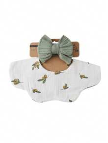 Baby Nylon Bow Knitted Headband, Floral Crinkle Fabric 360° Fake Collar, Cloud Drool Bib, Cute Infant Feeding Bibs Set - Multicolor - View 23