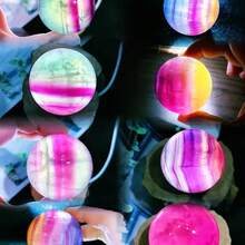 1pc Rainbow Fluorite Crystal Ball - Vibrant Watermelon-Shaped Natural Gemstone Decor, Home Accents And Unique Gift Idea - 5-6cm - View 5
