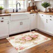 1pc Vintage Floral Machine Washable Area Rug/Door Mat/Kitchen Mat/Laundry Mat/Bath Mat, Rectangular, Polyester Faux Wool With TPR Backing, For Entryway, Bedroom, Living Room, Kitchen Floor Decor - Multicolor - View 12