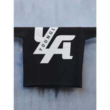 Men'S Oversized Y-Youngla Graphic T-Shirt - Casual Short Sleeve, Round Neck, Black With White Print, Lightweight & Breathable For Summer Outdoor Wear, Casual Attire, Or Sports Events, Breathable Clothing | Bold Graphic Tee | Comfortable Fit - 黑色 - 查看 5