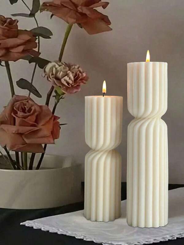 1pc Creative Nordic Minimalist Striped Aromatherapy Candle, Handmade Solid Color Geometric Cylinder Pillar Candle, Suitable For Candle Decoration, Candle Gifts, Soy Candles, Candle Sets, Birthday Candles, Candlesticks, Friend Gifts, Women's Gifts, Home Decor, Winter Gifts, Gift Decor, Cute Candles, Scented Candles