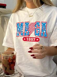 Vintage-Inspired Geometric Print T-Shirt for Women - Casual Crew Neck, Short Sleeve, Polyester Blend, Machine Washable - Perfect for Summer