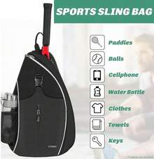 Bolsa de Tenis, Mochila Padel Resistente al Agua Raquetero, Cruzada Mochila Tennis Bag para Hombres y Mujeres, para Raquetas Bádminton, Squash, Pickleball, Pelotas y Otros Accesorios Deportivos - Negro - Ver 6
