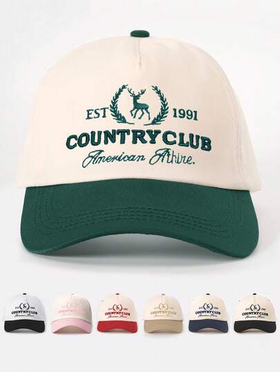 1pc Men's Est 1991 Country Club American Athire Trucker Hat, Personalized Letter & Deer Embroidery Baseball Cap, Streetwear Fashion 5-Panel Hat, Outdoor Sun Protection Casual Cap For Spring, Autumn Travel, Beach Vacation