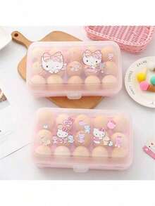 Sanrio Boîte de rangement pour œufs Sanrio (autorisée) Boîte de rangement pour œufs réfrigérée avec 15 boîtes en plastique résistant aux chocs, portable, pour la conservation des aliments. Boîte de rangement pour œufs, décoration de la maison, stockage pour fête et Noël
