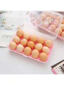 Sanrio Boîte de rangement pour œufs Sanrio (autorisée) Boîte de rangement pour œufs réfrigérée avec 15 boîtes en plastique résistant aux chocs, portable, pour la conservation des aliments. Boîte de rangement pour œufs, décoration de la maison, stockage pour fête et Noël