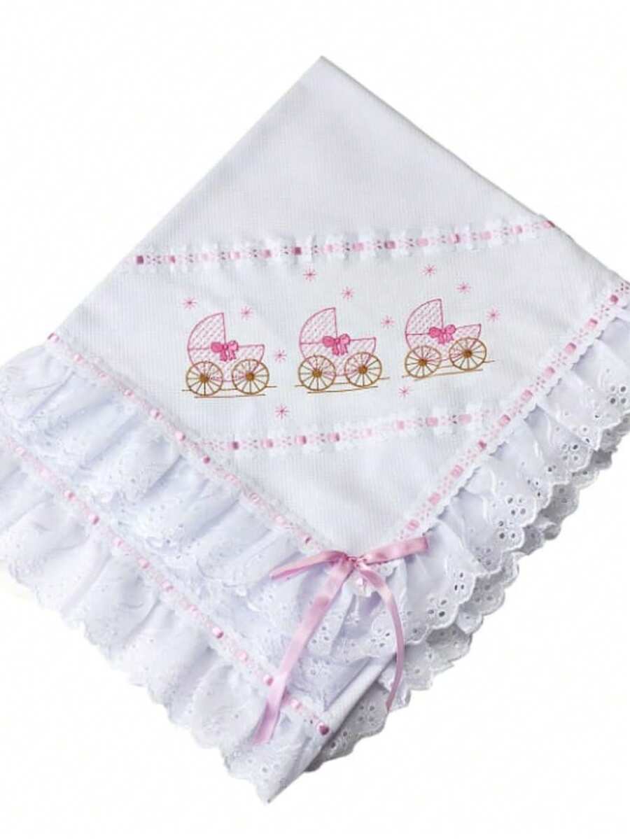 Baby Piquezinho Blanket Lined Embroidered With Laise And Ribbon - Baby Pink - View 1