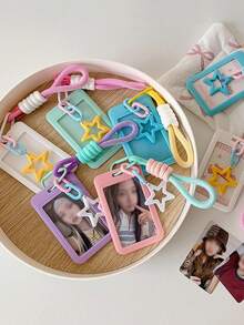 2 Peças Suporte de Cartão Pendente de Estrela, Suporte de Cartão de Acesso com Tampa Deslizante, Suporte de Cartão de Estrela de 3 Polegadas, Capa Protetora de Foto de Ídolo INS, Capa Protetora de Foto DIY Pendente de Estrela com Cordão, Armazenamento de Cartão de Identificação (Estilo de Cartão Aleatório)